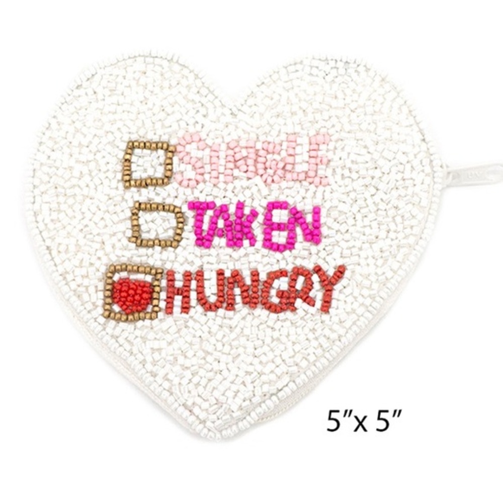 White seed beaded fashion statement zipper wallet